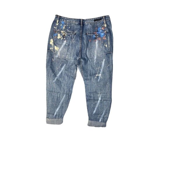Man X One Teaspoon Men Blue Suede Mr Browns Paint Splattered Distressed Jeans 31 - Picture 5 of 10